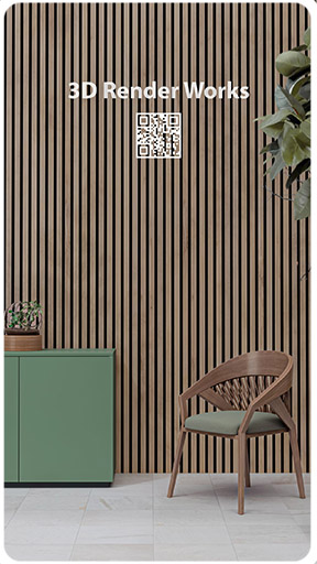 Dikey ahşap panellerle hacim dengesi, gerçek zamanlı gölge modellemesi.